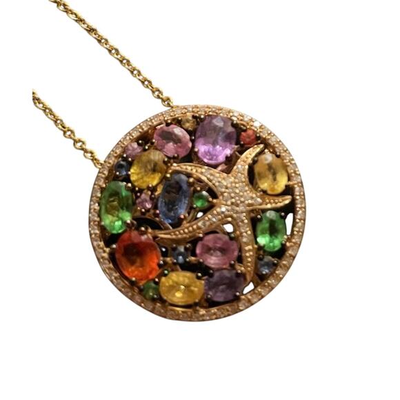 Effy Watercolors 14K Gold Multi Sapphire and Diamond Starfish Pendant - EUC - Picture 4 of 9